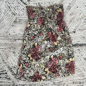 Floral Strapless White Black Pink Yellow Dress